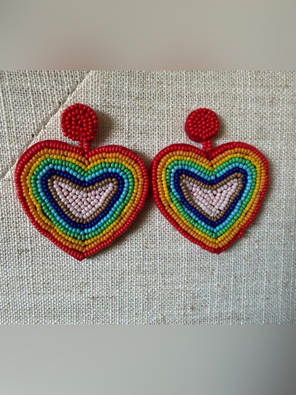 Beaded Rainbow Heart Earrings - Multicolor